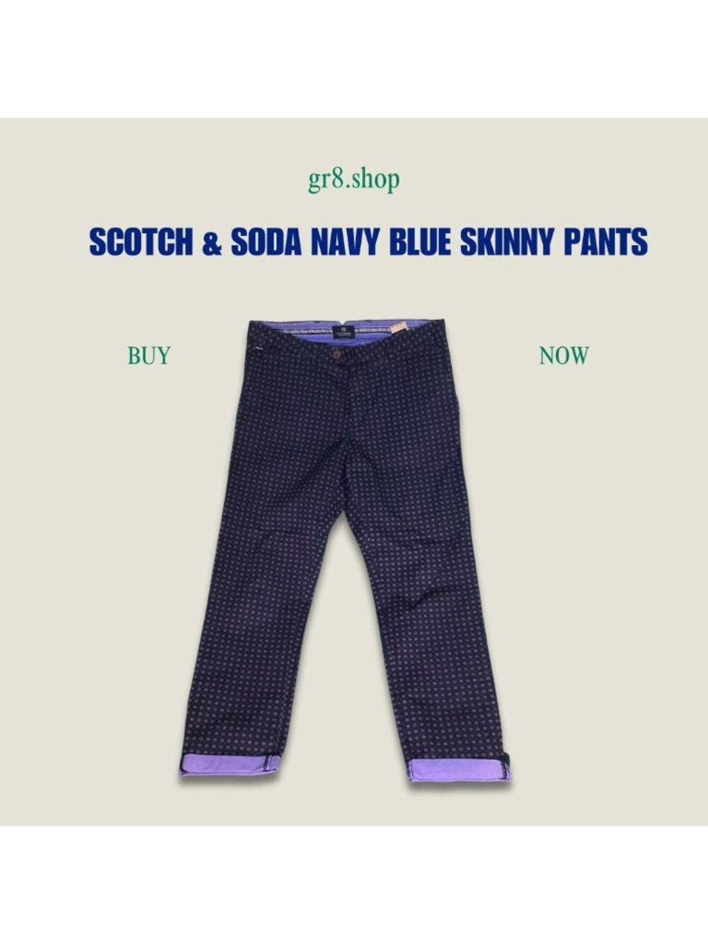 Scotch & Soda Navy Blue Patterned Skinny Pants Size 30 Made In Indonesia Stylish